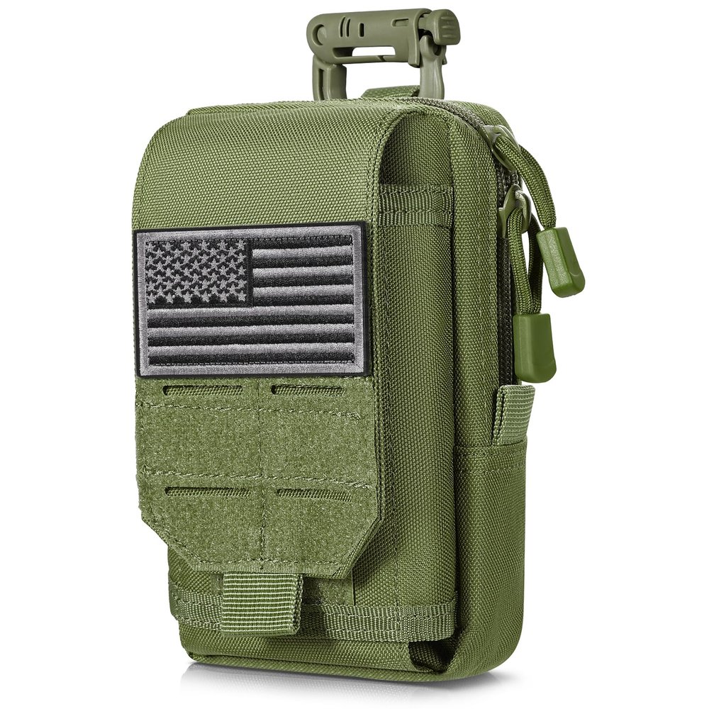 SOWHUP Tactical Molle Pouch Cell Phone Pouch Holster Small Utility EDC Pouch Gadget Organizer Bag with Tactical Key Ring Holder and U.S.A Flag Patch (Army Green1)