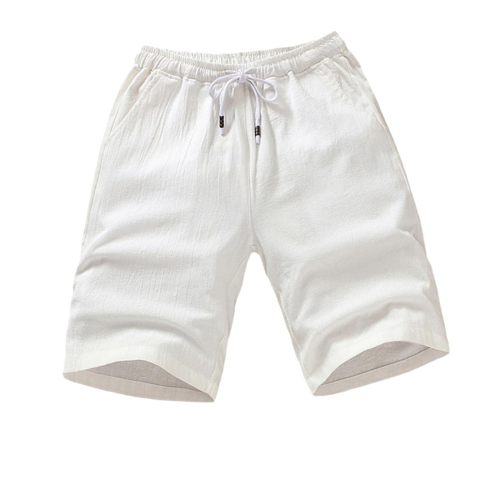 Alloaone Men's Summer Cotton Slim Fashion Beach Shorts White