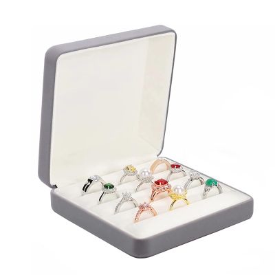 Booinxaa Ring Storage Boxes for Multiple Rings, Compact and Stylish Travel Jewelry case, Portable Small jewelry Organizer Box Tray Gift for Women, Girl(Grey)