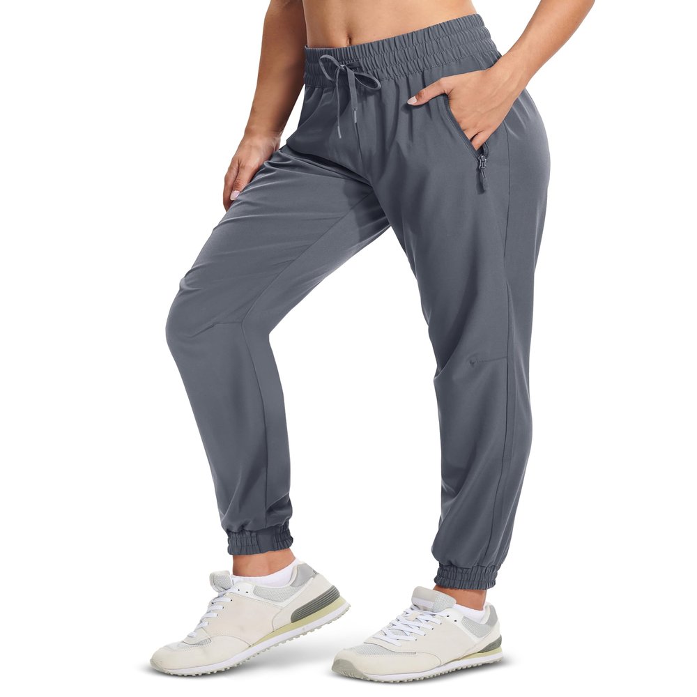 MAGCOMSEN Womens Joggers with Pockets Quick Dry Lightweight Hiking Cargo Pants Workout Athletic Sweatpants Dark Grey L