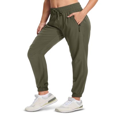 MAGCOMSEN Womens Hiking Joggers Dry Fit Stretch Lightweight Outdoor Camping Travel Athletic Sweatpants Army Green L