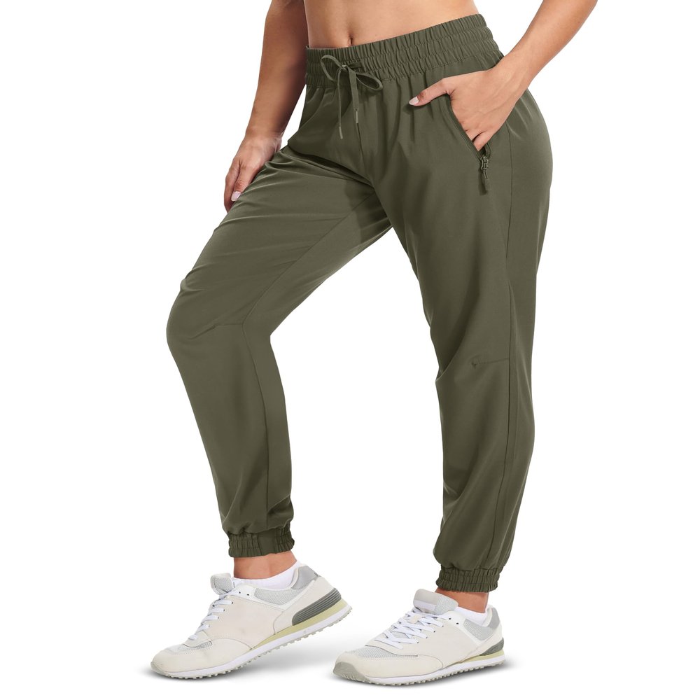 MAGCOMSEN Womens Hiking Joggers Dry Fit Stretch Lightweight Outdoor Camping Travel Athletic Sweatpants Army Green L