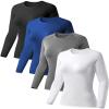 TELALEO 4 Pack Women's Compression Shirt Long Sleeve Performance Workout Baselayer Athletic Top Sports Gear-Black/Grey/White/Blue XX-Large view 1