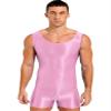 Lorilida Men's Glossy Short Tank Unitard Bodysuit Sports Workout Wrestling Singlets Bodyshaper Pink X-Large view 1
