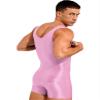 Lorilida Men's Glossy Short Tank Unitard Bodysuit Sports Workout Wrestling Singlets Bodyshaper Pink X-Large view 4