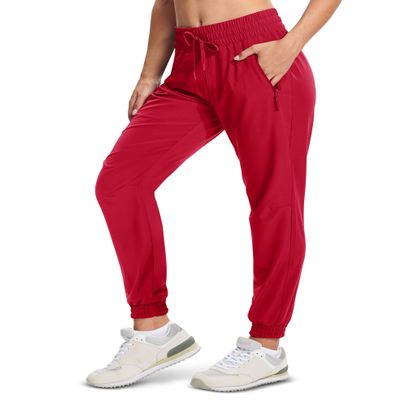 MAGCOMSEN Womens Red Sweatpants Lightweight Hiking Pants Quick Dry Athletic Gym Running Joggers Pockets Golf Travel M