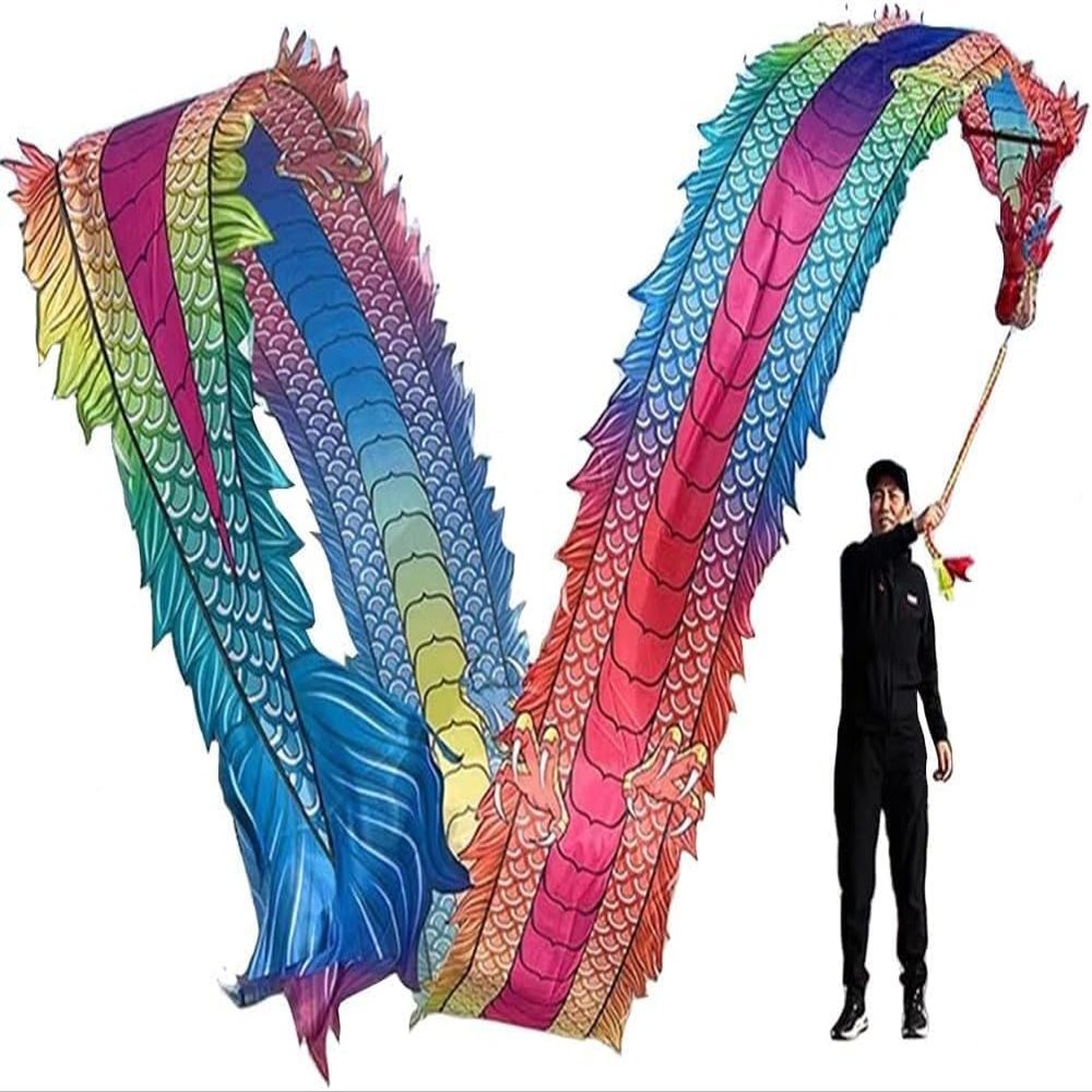 Dragon Dance Ribbon Streamer with Travel Bag, Washable Chinese Flinging Ribbon, Square Exercise Dance Dragon Poi, 8m/10m (Color : Red, Size : 8m/26ft)