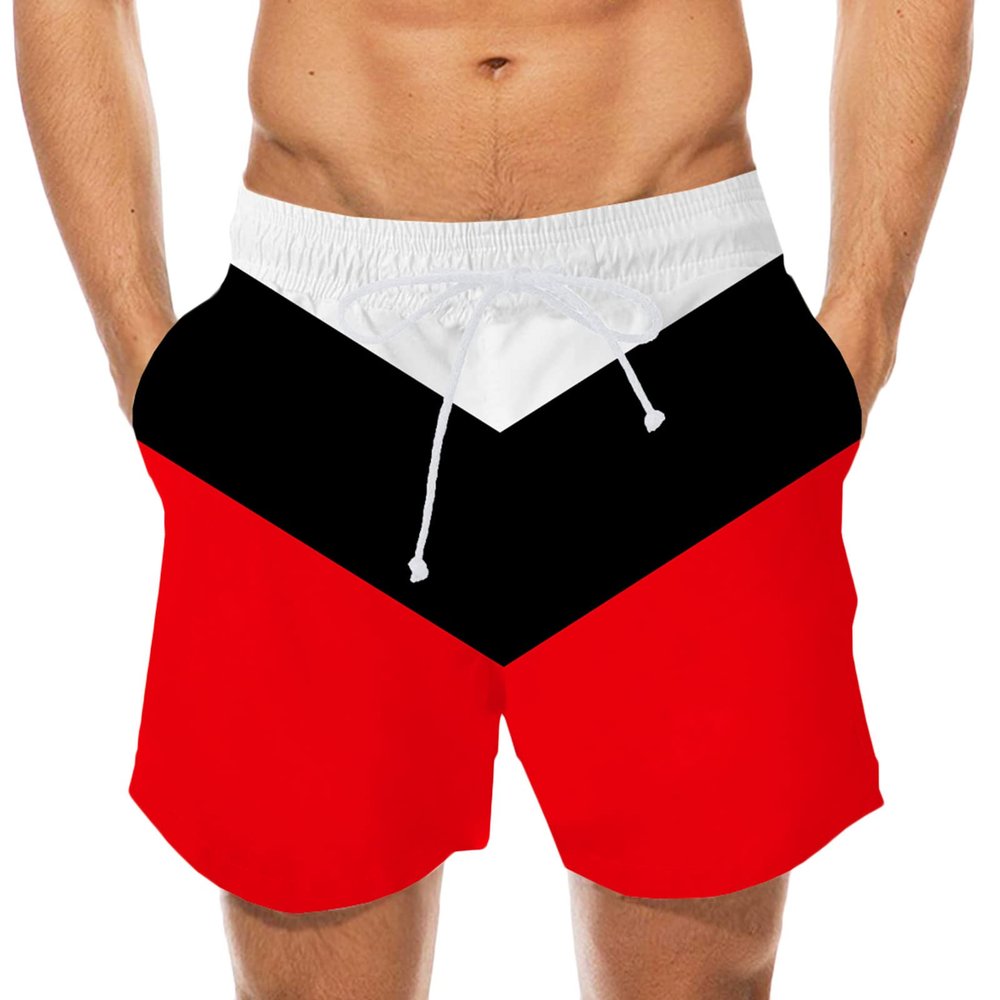 Athletic Shorts for Men Mens Swim Trunks Lightweight Drawstring Elastic Waist Swimming Trunks 3D Printed Striped Color Block Beach Shorts Swim Trunks Boys 14-16 Red M