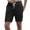 WABEOR Mens Linen Shorts Casual Summer Drawstring Beach Shorts Loose Fit Elastic Waist Shorts with Pockets Cotton Yoga Shorts J-Black view 1