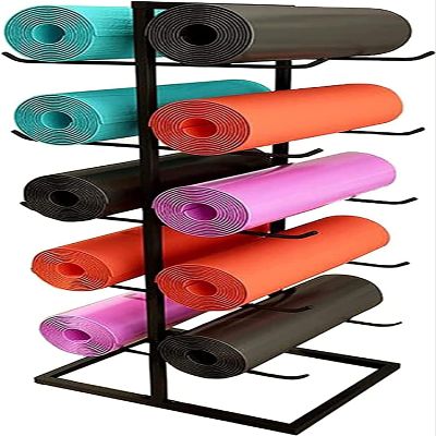Katzowen Extra Large Black Yoga Mat Holder Stand, Double-Sided Vertical 5 Tier Storage Rack for Foam Roller/Pilates Mats/Exercise Mats (Size : Hold 20 Mats)