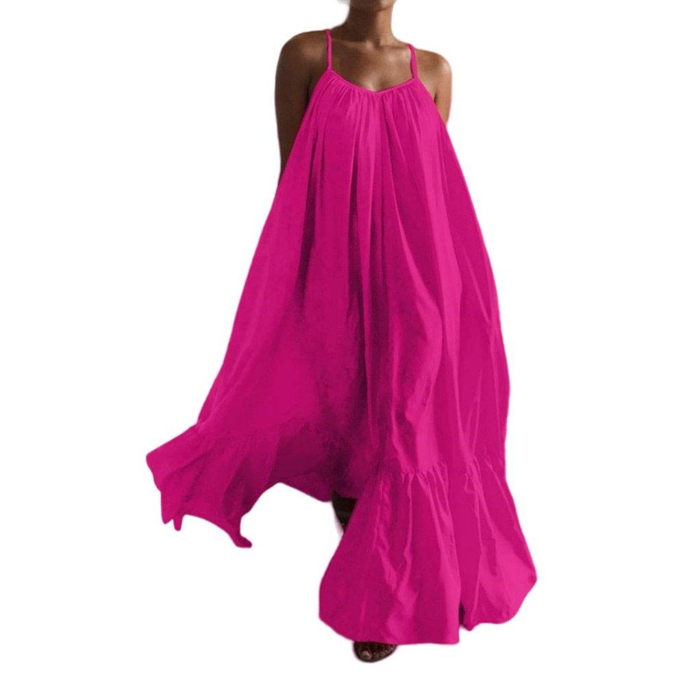Canbebig Summer Dresses for Women Spaghetti Strap Casual Cute Babydoll Dress Tiered Ruffle Flowy Boho Beach Sundress Plus Size Pink