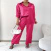 Ekouaer Womens 2 Piece Silk Satin Pajama Set Long Sleeve Lounge Sets Button Down Shirts and Pants PJs Soft Sleepwear Sets Rose Red L view 4