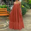 Canbebig Summer Dresses for Women Spaghetti Strap Casual Cute Babydoll Dress Tiered Ruffle Flowy Boho Beach Sundress Plus Size Brown view 2