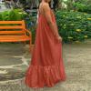 Canbebig Summer Dresses for Women Spaghetti Strap Casual Cute Babydoll Dress Tiered Ruffle Flowy Boho Beach Sundress Plus Size Brown view 4