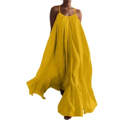 Canbebig Summer Dresses for Women Spaghetti Strap Casual Cute Babydoll Dress Tiered Ruffle Flowy Boho Beach Sundress Plus Size Yellow
