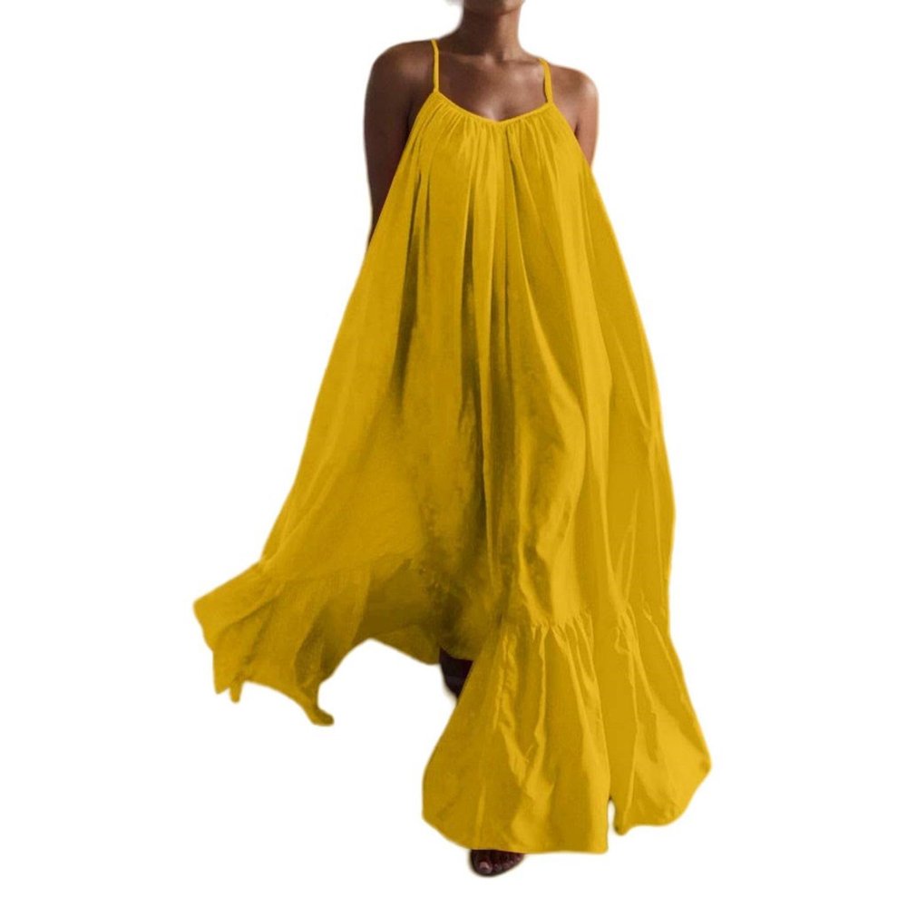 Canbebig Summer Dresses for Women Spaghetti Strap Casual Cute Babydoll Dress Tiered Ruffle Flowy Boho Beach Sundress Plus Size Yellow