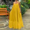 Canbebig Summer Dresses for Women Spaghetti Strap Casual Cute Babydoll Dress Tiered Ruffle Flowy Boho Beach Sundress Plus Size Yellow view 2
