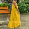 Canbebig Summer Dresses for Women Spaghetti Strap Casual Cute Babydoll Dress Tiered Ruffle Flowy Boho Beach Sundress Plus Size Yellow view 4