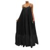 Canbebig Summer Dresses for Women Spaghetti Strap Casual Cute Babydoll Dress Tiered Ruffle Flowy Boho Beach Sundress Plus Size Black view 2
