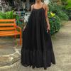 Canbebig Summer Dresses for Women Spaghetti Strap Casual Cute Babydoll Dress Tiered Ruffle Flowy Boho Beach Sundress Plus Size Black view 3