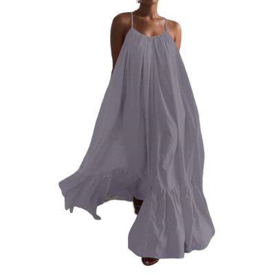 Canbebig Summer Dresses for Women Spaghetti Strap Casual Cute Babydoll Dress Tiered Ruffle Flowy Boho Beach Sundress Plus Size Grey