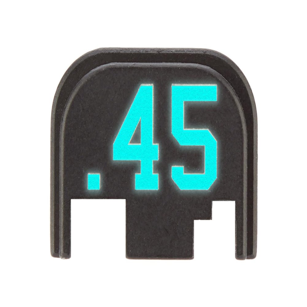 NDZ Performance Glow-in-The-Dark Aluminum Slide Cover Back Plate for Glock Gen 1-4 17 19 20 21 22 23 24 26 27 29 30 31 32 33 34 35 36 37 38 39 40 41  Caliber .45, Blue Glow