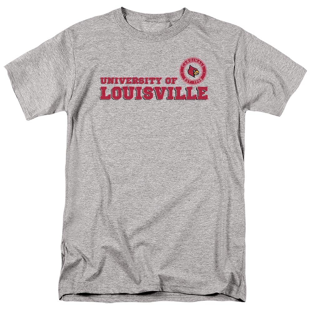 University of Louisville Official Block Text Unisex Adult T Shirt, Athletic Heather, 4X-Large