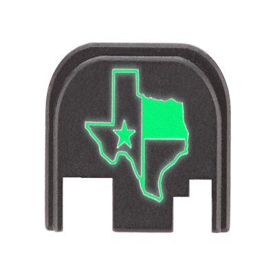 NDZ Performance Glow-in-The-Dark Aluminum Slide Cover Back Plate for Glock Gen 1-4 17 19 20 21 22 23 24 26 27 29 30 31 32 33 34 35 36 37 38 39 40 41  Texas State Flag, Green Glow