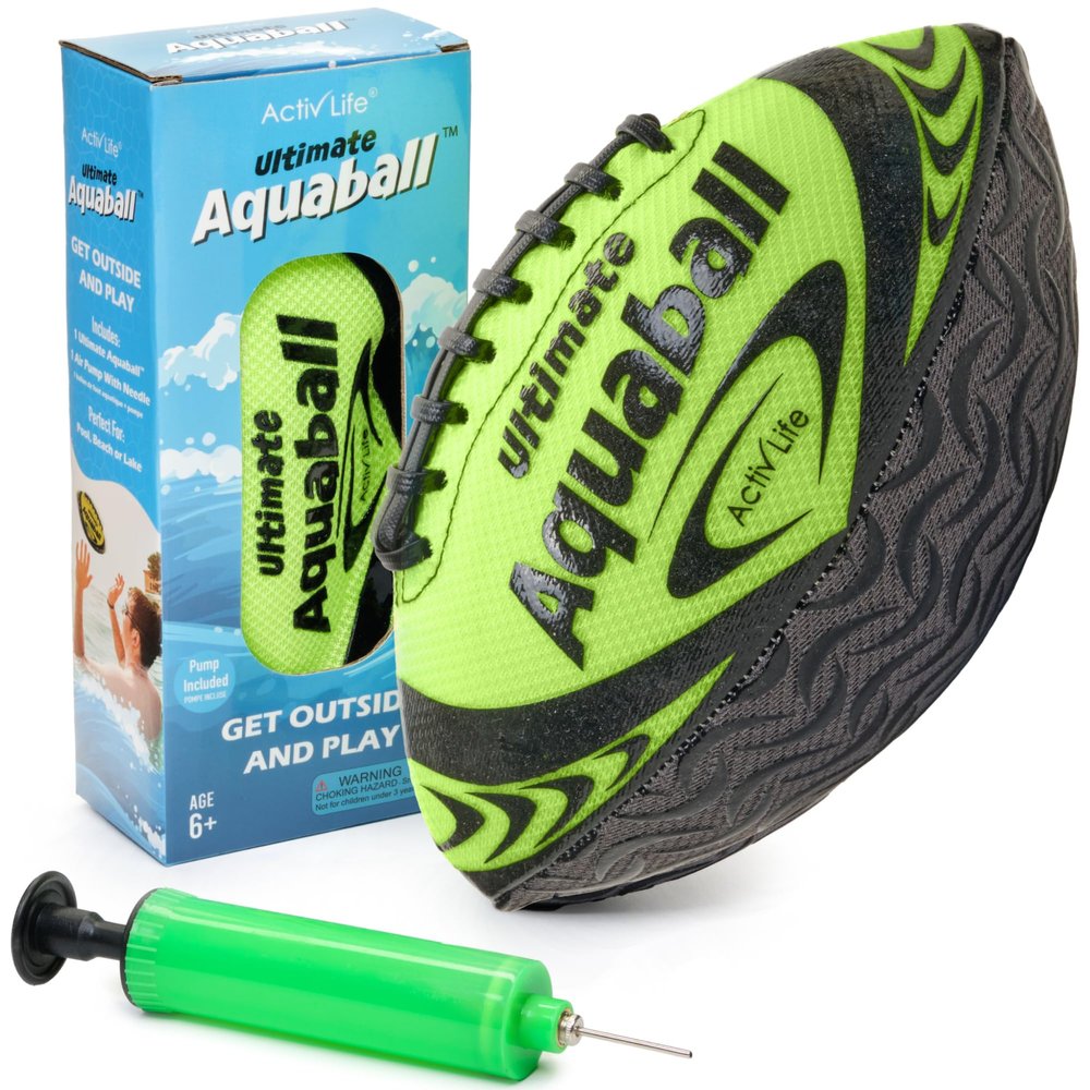 Activ Life Water Football for Pool, Beach, Outdoor, 9.5-inch Waterproof Pool Toys for Kids Aged 6-14, Heavy-Duty Water Ball, Double Lacing for Easy Grip, Lake Toys for Sports & Family Games - Green