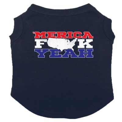 Merica FCK Yeah - USA Patriotic Dog Shirt (Navy, 3X-Large)