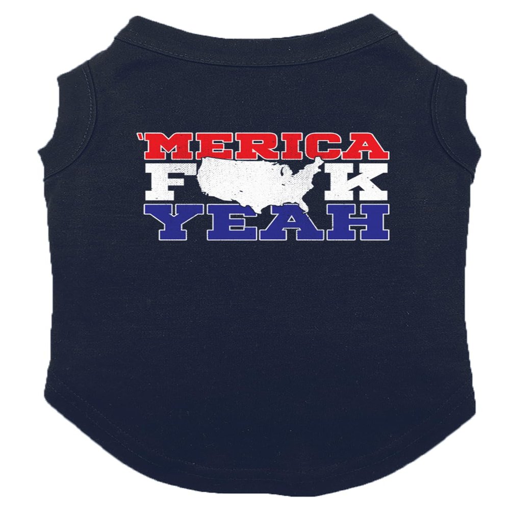 Merica FCK Yeah - USA Patriotic Dog Shirt (Navy, 3X-Large)
