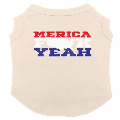 Merica FCK Yeah - USA Patriotic Dog Shirt (Natural, X-Large)