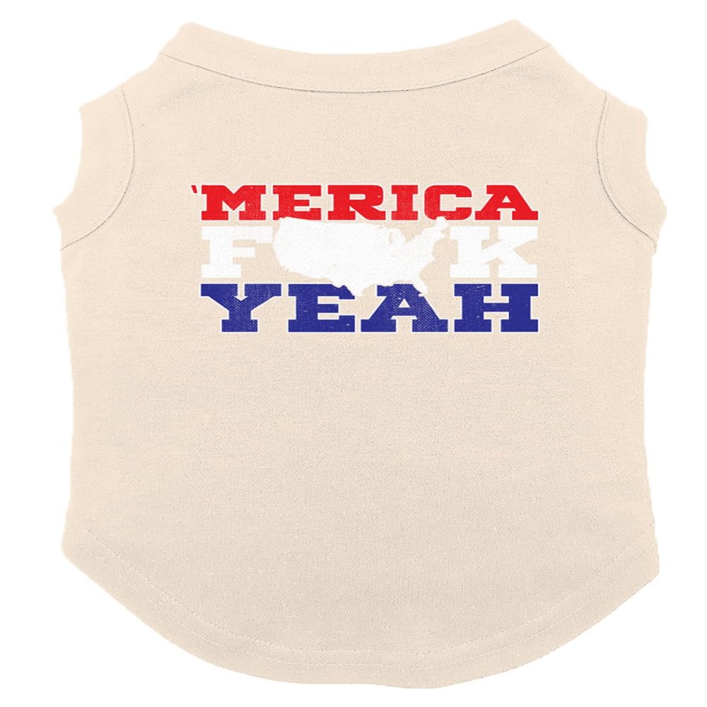 Merica FCK Yeah - USA Patriotic Dog Shirt (Natural, X-Large)