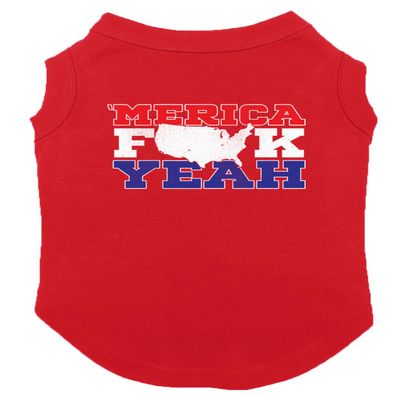 Merica FCK Yeah - USA Patriotic Dog Shirt (Red, 3X-Large)