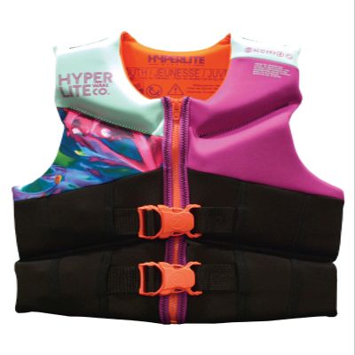 HyperLite Elite Youth Life Jacket, US Coast Guard Approved Level 70 Buoyancy Aid, Great for Any Water Sports Activity, Youth Girls, 50-90lbs