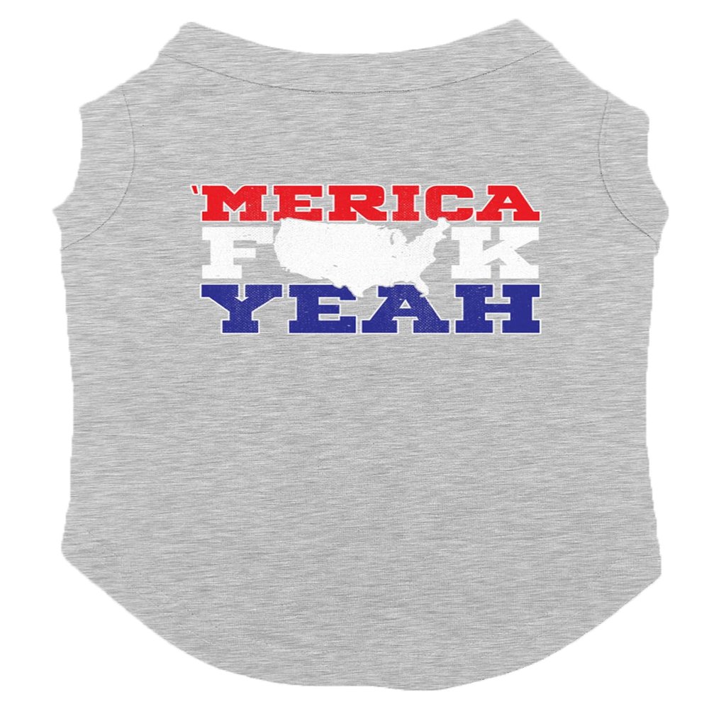 Merica FCK Yeah - USA Patriotic Dog Shirt (Light Gray, X-Small)