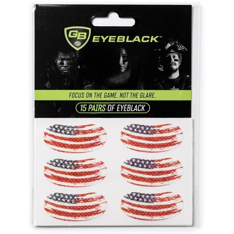 GB Eyeblack Sticker Sports Athletic Eyeblack Stickers for Men Women 15 Pairs Stars and Stripes
