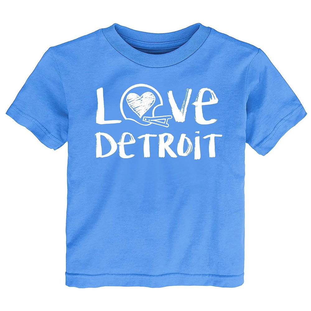 Future Tailgater Loves Football Baby/Toddler Chalk Art T-Shirt for Detroit Fans Blue