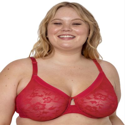 Curvy Couture Women's No Show Lace Unlined Underwire Bra Diva Red 42H