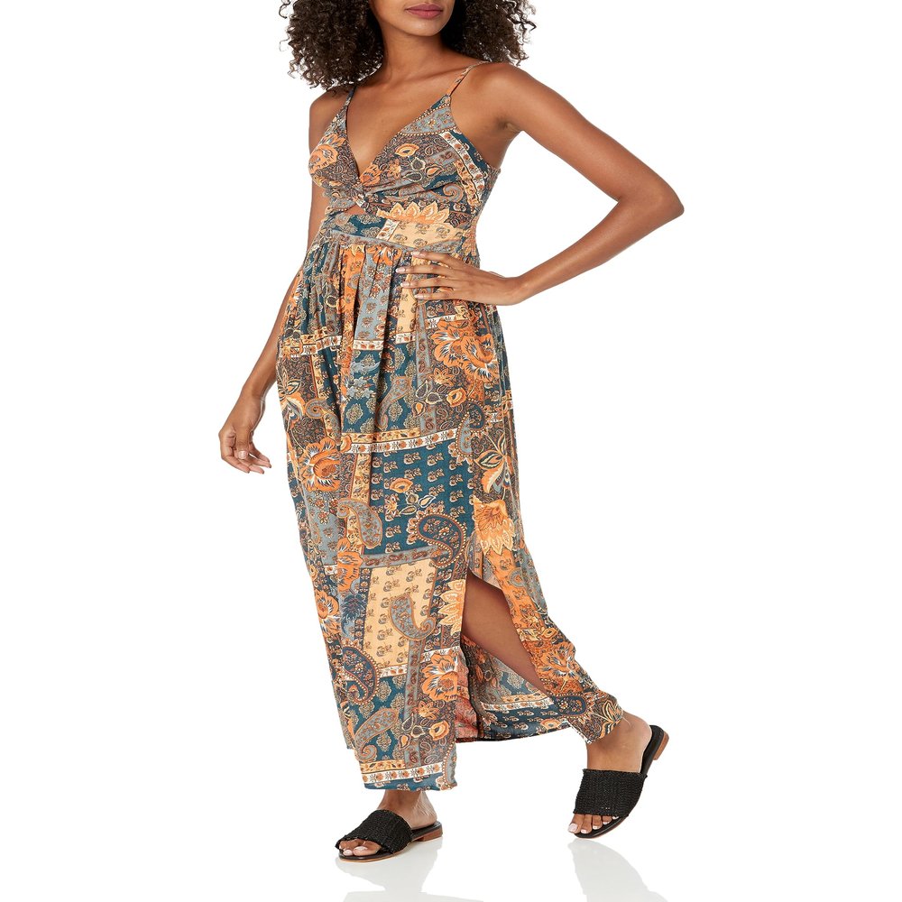 Angie Women's Printed Twist Front Keyhole Maxi Dress