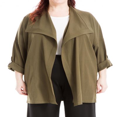 Max Studio Women's Plus Size Twill Long Jacket, Army, 1X