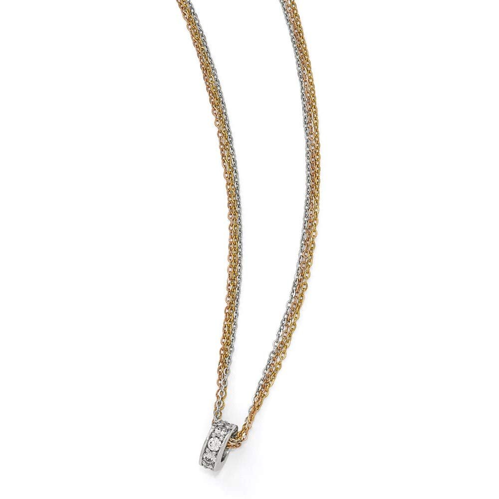 Precious Accents Sterling Silver Rose & Yellow-tone CZ 3-Strand Necklace