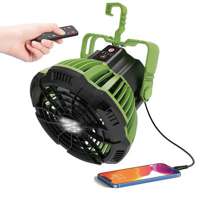 LED Camping Fan Light Outdoor Lantern USB Rechargeable Portable Tent Travel Emergencies Power Bank 5200mAh Electric Ventilator Remote Control,Green,6.6 inch