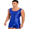 Alvivi Mens Glossy Sleeveless U Neck Tank Leotard Mankini Bodysuit for Bodybuilding Swimming Blue Large view 2