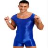 Alvivi Mens Glossy Sleeveless U Neck Tank Leotard Mankini Bodysuit for Bodybuilding Swimming Blue Large view 4