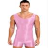 Alvivi Mens Glossy Sleeveless U Neck Tank Leotard Mankini Bodysuit for Bodybuilding Swimming Pink X-Large view 1