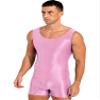 Alvivi Mens Glossy Sleeveless U Neck Tank Leotard Mankini Bodysuit for Bodybuilding Swimming Pink X-Large view 2