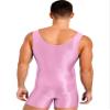 Alvivi Mens Glossy Sleeveless U Neck Tank Leotard Mankini Bodysuit for Bodybuilding Swimming Pink X-Large view 3