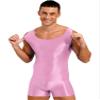 Alvivi Mens Glossy Sleeveless U Neck Tank Leotard Mankini Bodysuit for Bodybuilding Swimming Pink X-Large view 4