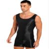 Alvivi Mens Glossy Sleeveless U Neck Tank Leotard Mankini Bodysuit for Bodybuilding Swimming Black X-Large view 2